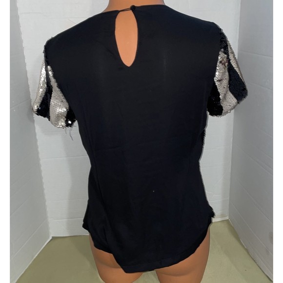 New-black white sequins beads evening formal cocktail blouse Top SM - Picture 4 of 7